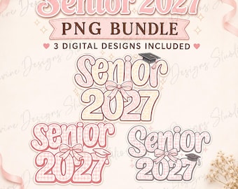 Senior 2027 PNG Bundle, Class of 2027 Graduation Shirt Design, Coquette Gingham Sublimation Download