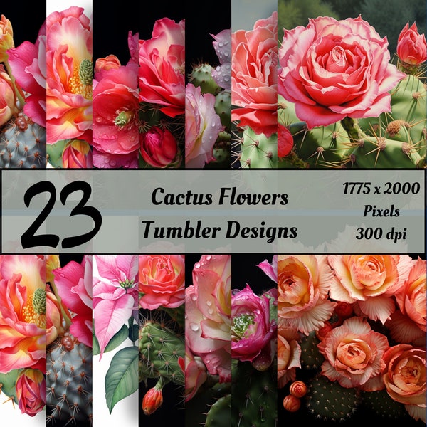 23 Cactus Flower Prints For Tumbler Floral Art Desert Flower Collectible Bundle