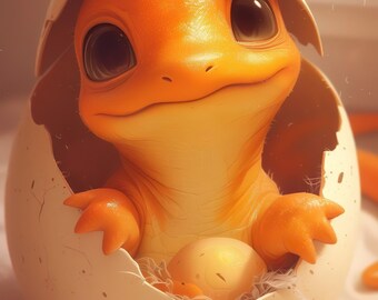 Pokémon Charmander Hatchling Digital Download - Printable Wall Art, Instant Anime & Gaming Decor, DIY Home Accent - Awakening Collection