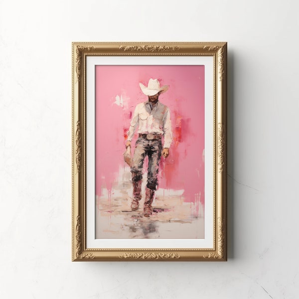 Cowboy Collection - Pink Cowboy Textured Oil Painting Digital Print