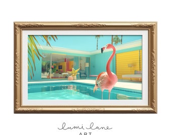 Flamingo Nostalgia - Palm Springs, Holiday Vibes, Instant Wall Art, Downloadable, Photography, Relaxing, Pink, Digital Print, Frame TV Art.
