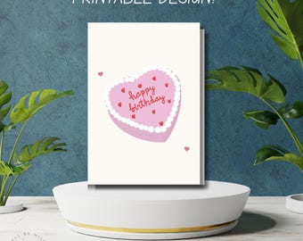 Cartão de aniversário com bolo de coração