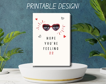 Carte d'anniversaire Feeling 22 avec des lunettes en forme de cœur
