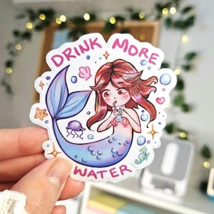 Sticker rappel de boire plus d'eau sirène
