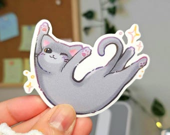 Stretch Gray Kitty Cat Waterproof Sticker