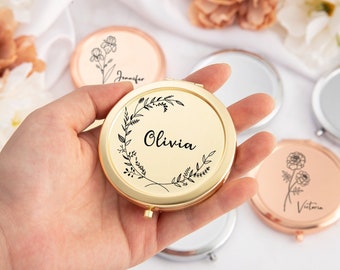 Customized Pocket Makeup Mirror, Beautiful Wedding Gift, Hen Party Gift, Delicate Engraved Compact Mirror, Bridesmaid Gifts