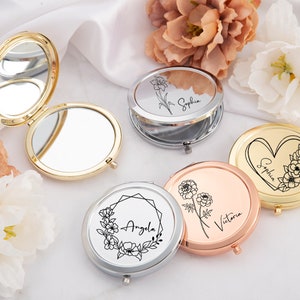 Miroir compact fantaisie personnalisé pour mariage, miroir de poche luxueux pour demoiselle d'honneur, fleur de naissance personnalisée pour elle image 1