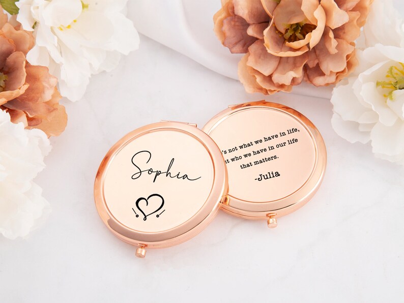 Miroir compact fantaisie personnalisé pour mariage, miroir de poche luxueux pour demoiselle d'honneur, fleur de naissance personnalisée pour elle image 6