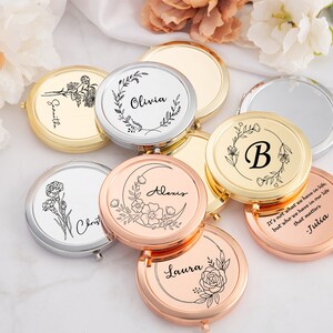 Miroir compact fantaisie personnalisé pour mariage, miroir de poche luxueux pour demoiselle d'honneur, fleur de naissance personnalisée pour elle image 5