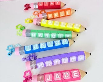 Personalized Pencil Clicker Keychain | Custom Name Backpack Tag | Back to School Gift | Teacher Gift | Fidget Keychain | School Accessory