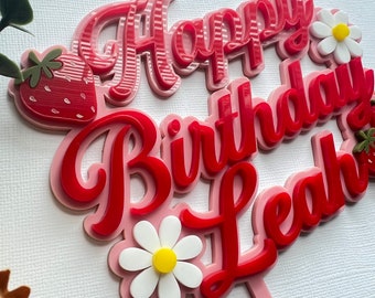 Strawberry Birthday Acrylic CakeTopper | Strawberry CakeTopper | Happy Birthday+Name | Berry Birthday | Strawberry birthday CakeTopper acryl