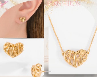 Beautiful Set 18k gold or rhodium plated Heartshaped earrings And Necklace part of Paris Hilton collection Gift for Her Gift for my Daughter