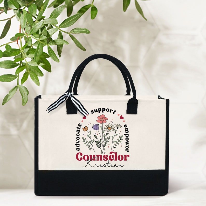 Personalized School Counselor Tote Bag, Teacher Appreciation Gift, School Counselor Gift, Counselor Appreciation Gift, Custom Counselor Bag image 1