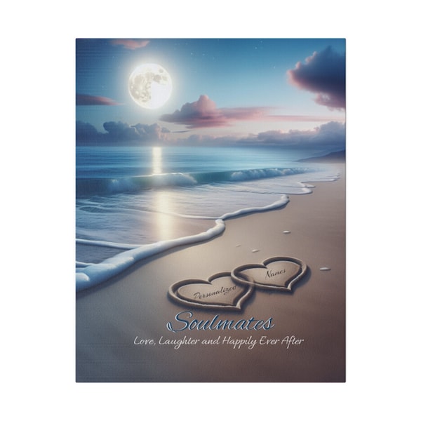 Digital Print | Ocean Wall Art | Beach | Soulmates | Couples | Lovers | Moon |Gift | Home Decor | Romance Art | Personalized