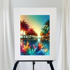 Pool Art | Splash Art | Summer Art | Lovers Art | Art Lover| Home Decor | Wall Art | Swimming Pool | Summer Art | Matted Art | Palm Trees
