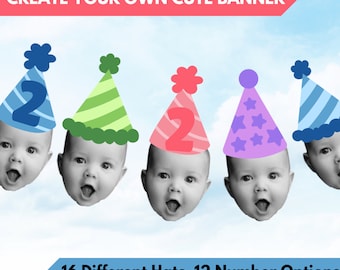 Kids Birthday Party Hat Banner | Instant Download Banner | Kids Birthday Photo Banner Download | DIY Party Banner