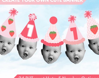 Kids Berry First Birthday Party Hat Banner | Instant Download Banner | DIY Party Banner | Pink Party Hat Banner  Berry Theme Birthday Banner