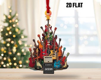 Personalized Electric Guitar 2D Flat Ornament, Guitar Christmas Ornament, Guitar Xmas Decor, Christmas Gift for Music Lovers, Guitar Players