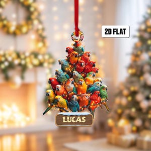 Personalized Parrot 2D Flat Ornament, Parrot Rearview Mirror Car Accessory, Parrots Tree Christmas Ornament, Xmas Gift for Parrot Lover