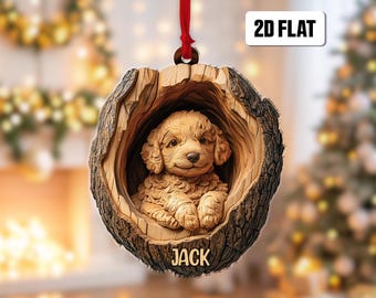 Personalized Goldendoodle 2D Flat Ornament, Goldendoodle Rearview Mirror Car Accessories, Goldendoodle Christmas Ornament, Gift for Dog Mom