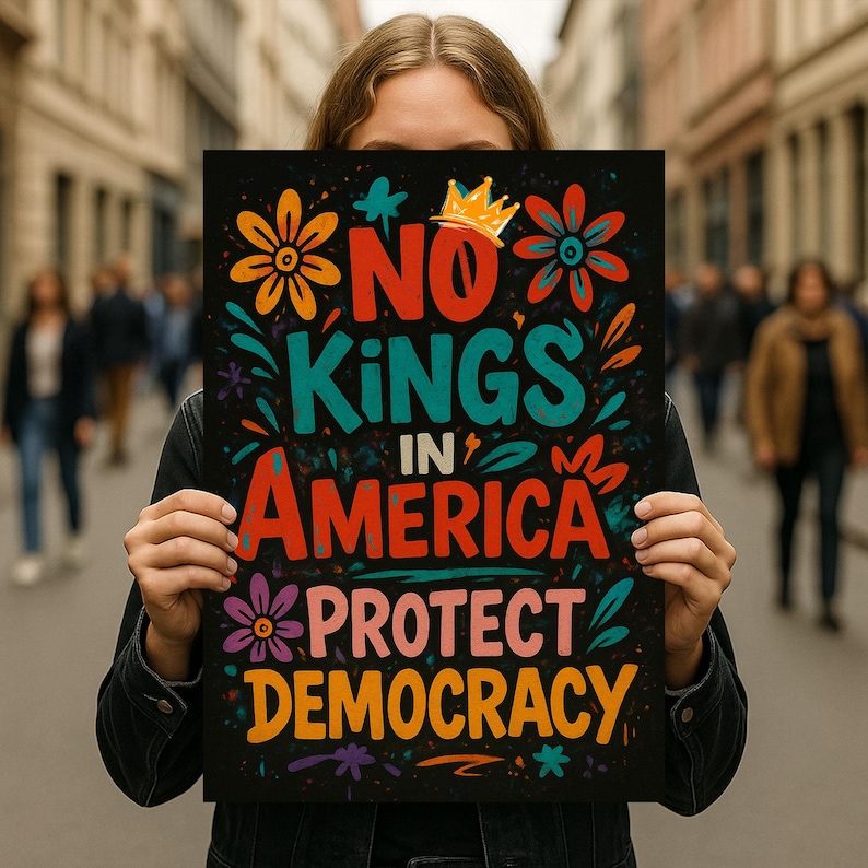 Protect Democracy Sign, No Kings In America Anti-Trump Poster ,Freedom Lovers Gift, Political Activist Rally Sign, Anti MAGA Sign bild 4