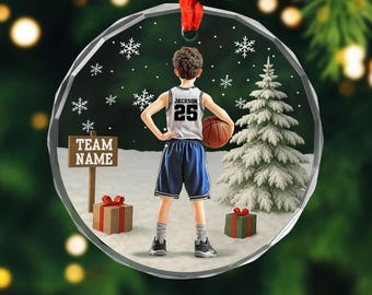 Personalized Kid Basketball Player Glass Ornament, Custom Name Basketball Ornament, Basketball Keepsake, Basketball Ornament, Gift for Son