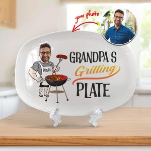 Personalized Dad Plate, Custom Photo Daddy&#39;s Grilling Plate, Fathers Day Gift, Funny Dad Gift, Custom Platter With Photo & Name