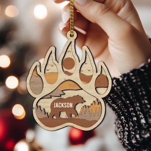 Personalized Bear Layered Wood Ornament, Custom Bear Christmas Tree Ornament, Bear Christmas Home Decor, Mountain Ornament, Xmas Gifts