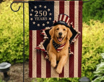 Personalized Golden Retriever Patriotic Garden Flag, USA 250 Years Freedom Flag 1776 2026, American Dog Garden Flag, 4th of July Dog Flag