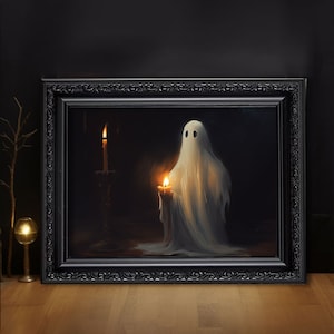 Ghost Holding A Candle, Vintage Poster, Ghost Art Poster Print, Dark Academia, Haunting Ghost, Halloween Framed Canvas, Gothic Oil Painting