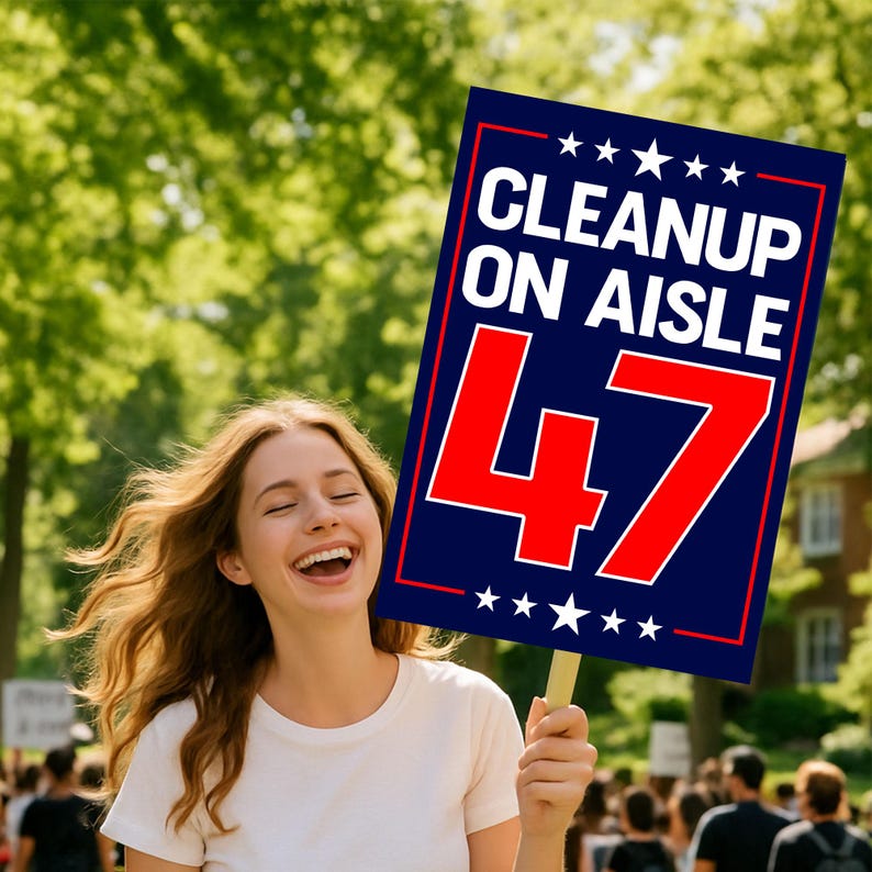 Cleanup on Aisle 47 Protest Sign, No Kings in America Anti-trump Poster ...