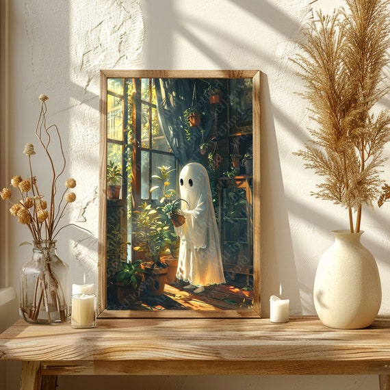 Plant Lover Ghost, Vintage Poster, Art Poster Print, Dark Academia, Haunting Ghost, Halloween Decor, Halloween Decoration, Gothic Victorian