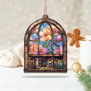 Personalized Bookshelf Layered Wood Ornament, Custom Book Christmas Tree Ornament, Book Christmas Home Decor, Xmas Gift for Book Lover