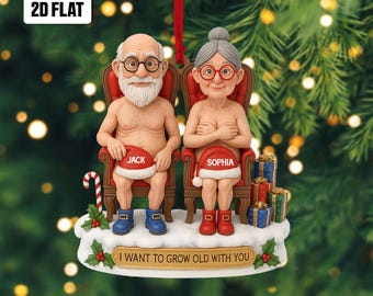 Personalized Funny Couple 2D Flat Ornament,Cute Christmas Keepsake for Partners “Let’s Grow Old Together” Holiday Gift, Anniversary Ornament