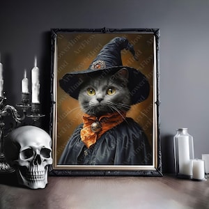 Cat Witch Poster/Canvas, Cat in Gothic Dress, Victorian Cat, Dark Academia, Art Poster Print, Gothic Victorian, Gothic Home Accessories