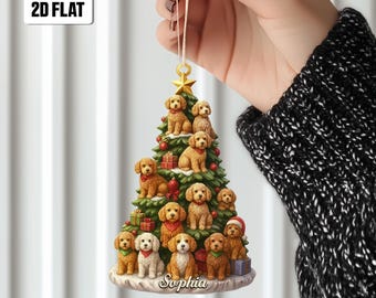 Personalized Goldendoodle 2D Flat Ornament, Goldendoodle Rearview Mirror Car Accessories, Goldendoodle Christmas Ornament, Gift for Dog Mom