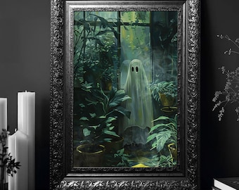 Plant Lover Ghost, Vintage Poster, Art Poster Print, Dark Academia, Haunting Ghost, Halloween Decor, Halloween Decoration, Gothic Victorian