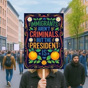 Immigrants Aren&#39;t Criminals But The President Is Protest Sign, Anti-Trump, Political Activist Rally Sign, Resist Fascism Protest Poster