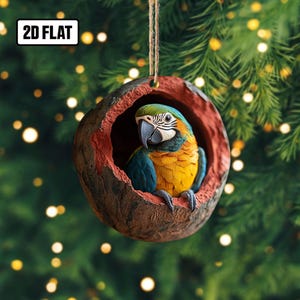 Parrot 2D Flat Ornament, Parrot Rearview Mirror Car Accessories, Parrot Christmas Ornament, Holiday Gift for Parrot Lover, Animal Lover