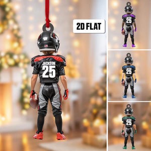 Adorno navideño americano de fútbol infantil personalizado, adorno con nombre personalizado, adorno para coche de jugador de fútbol, adorno plano 2D, regalo para hijo
