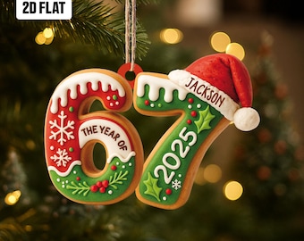 Personalized Six Seven 2D Flat Ornament, Funny Number Meme Ornament, 6 7 Christmas Tree Decoration, Christmas Gift, Gen Alpha Humor Ornament