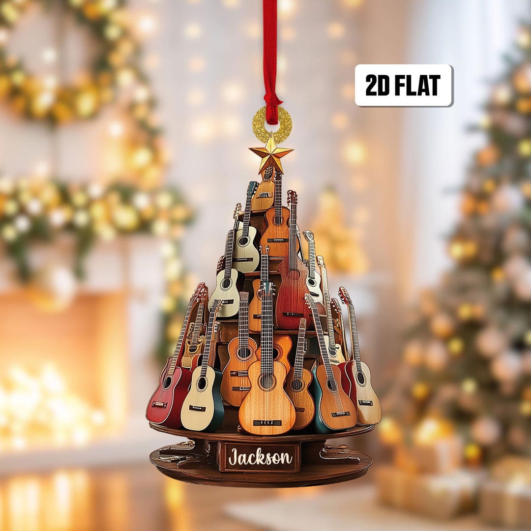 Personalized Classic Guitar 2D Flat Ornament, Guitar Christmas Ornament ...