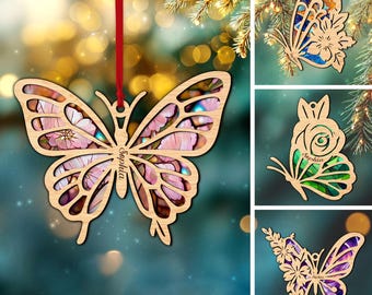 Personalized Butterfly Layered Wood Ornament, Custom Name Butterfly Christmas Tree Ornament, Butterfly Christmas Home Decor, Butterfly Gifts