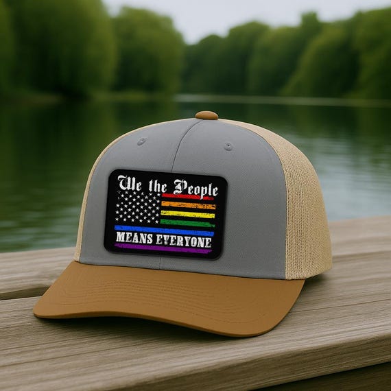 We The People Means Everyone LGBTQ Pride Rainbow American Flag Leather Path Hat, FDT Anti-Trump Protest Hat, Equal Rights Hat, Human Rights