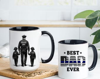 Personalized Police Dad Mug, Best Dad Ever Mugs, Custom Kids Names Coffee Mug, Father's Day Gift for Policeman, Grandpa, Dad, Husband
