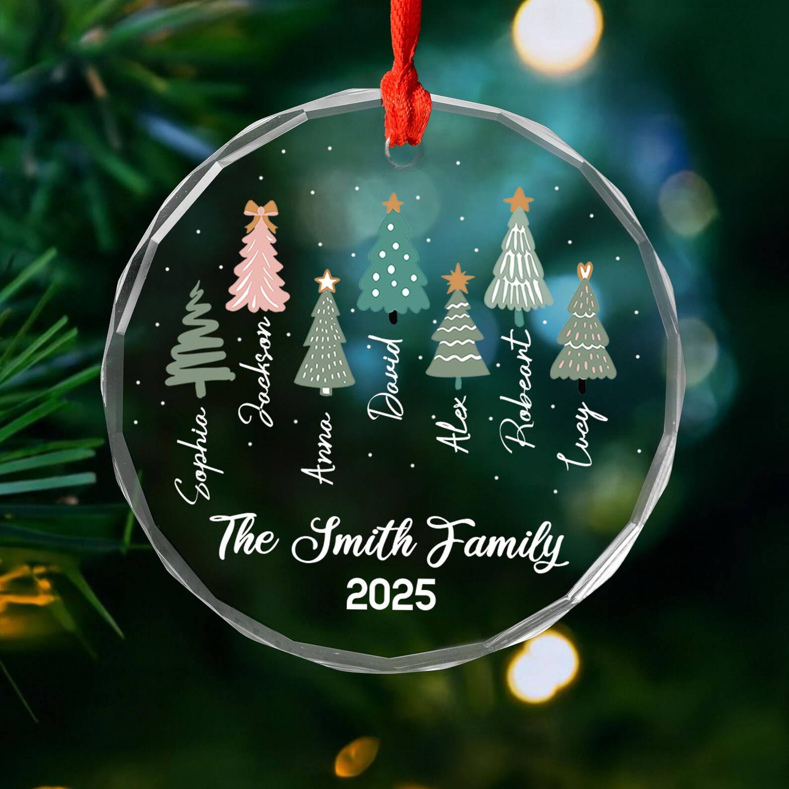 Personalized Family Glass Ornament, Custom Family Name Christmas ...