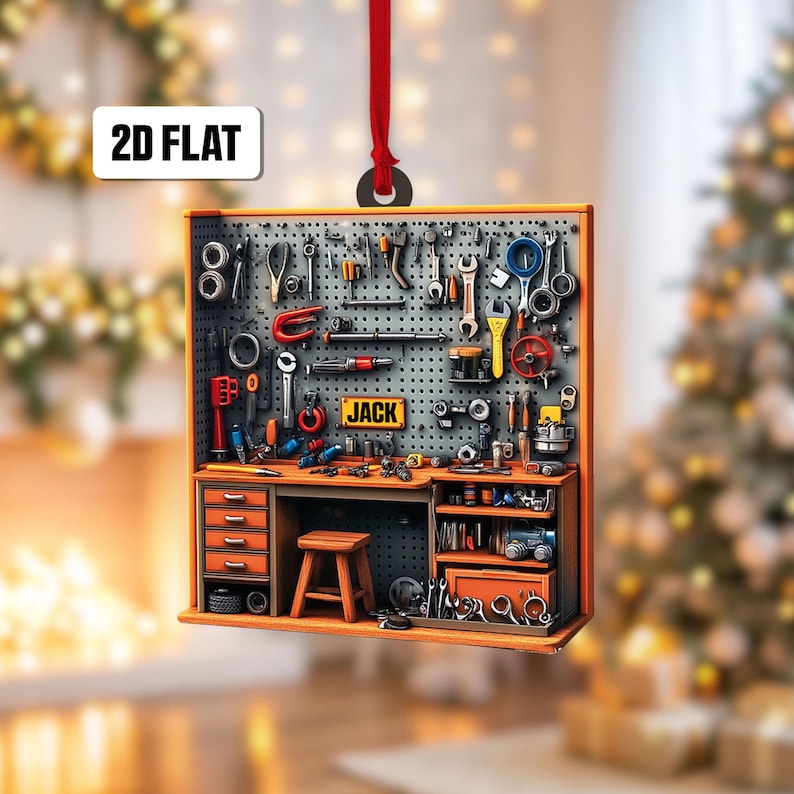 Personalized Mechanic Tool Box 2D Flat Ornament, Custom Tools Garage