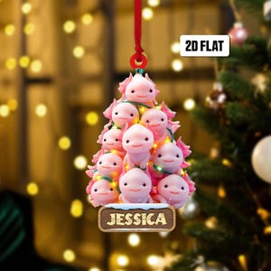 Personalized Adorable Axolotl 2D Flat Christmas Ornament, Axolotl Tree Rearview Mirror Car Accessories, Holiday Gift for Animal Lovers