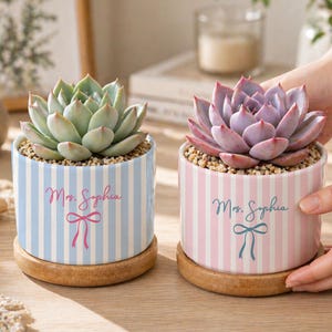 Personalized Name Teacher Flower Pot, Teacher Appreciation Gifts, Stripe Coquette Pot Gifts for Teacher, End Of School Teacher Gifts