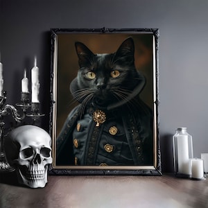 Black Cat Poster/Canvas, Cat in Gothic Dress, Victorian Cat, Dark Academia,  Art Poster Print, Gothic Victorian, Gothic Home Accessories